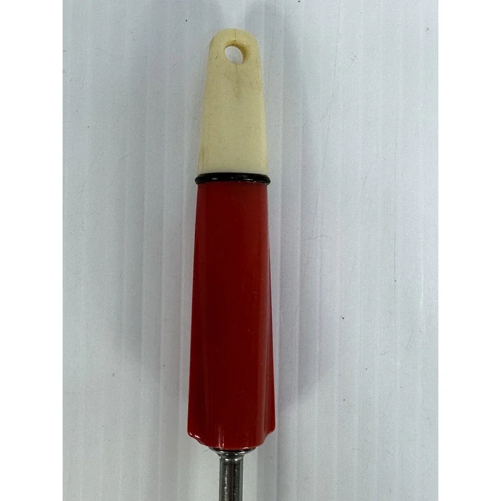 VINTAGE SOUP LADLE STAINLESS STEEL THROUGHOUT‎ EKCOLINE RED WHITE HANDLE